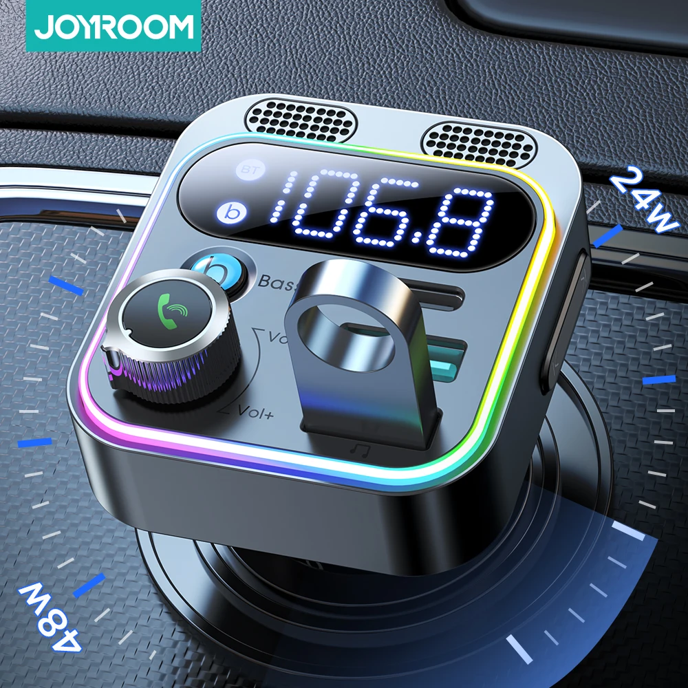

Joyroom 2023 Bluetooth 5.3 FM Transmitter for Car, [Stronger Dual Mics Deep Bass Sound] , 48W PD&QC3.0 Car Charger Adapter