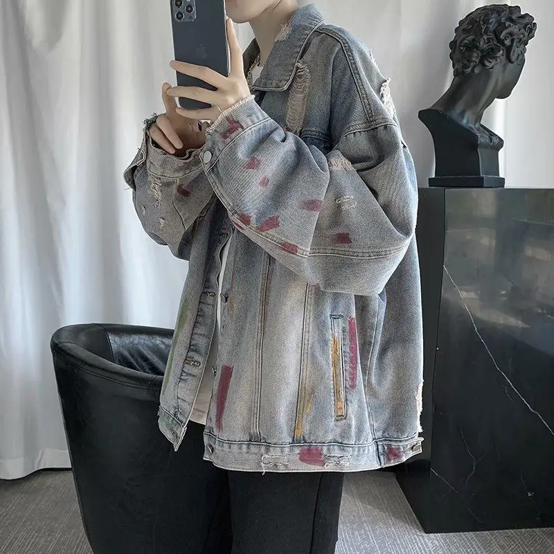 Spring and Autumn Handsome Hole Korean Version Trend Fried Street Coat Tide Brand Loose Wild Denim Jacket Men Lapel Tie-dye
Spring and Autumn Handsome Hole Korean Version Trend Fried Street Coat Tide Brand Loose Wild Denim Jacket Men Lapel Tie-dye