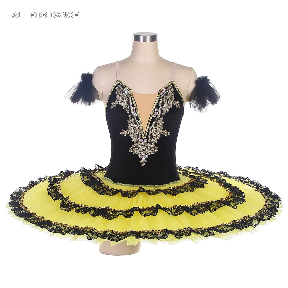 

BLL408 Black Stretch Velvet Bodice with Tiered Pancake Tutu Skirt Pre-Professional Ballet Dance Tutus Competition Classic Tutus