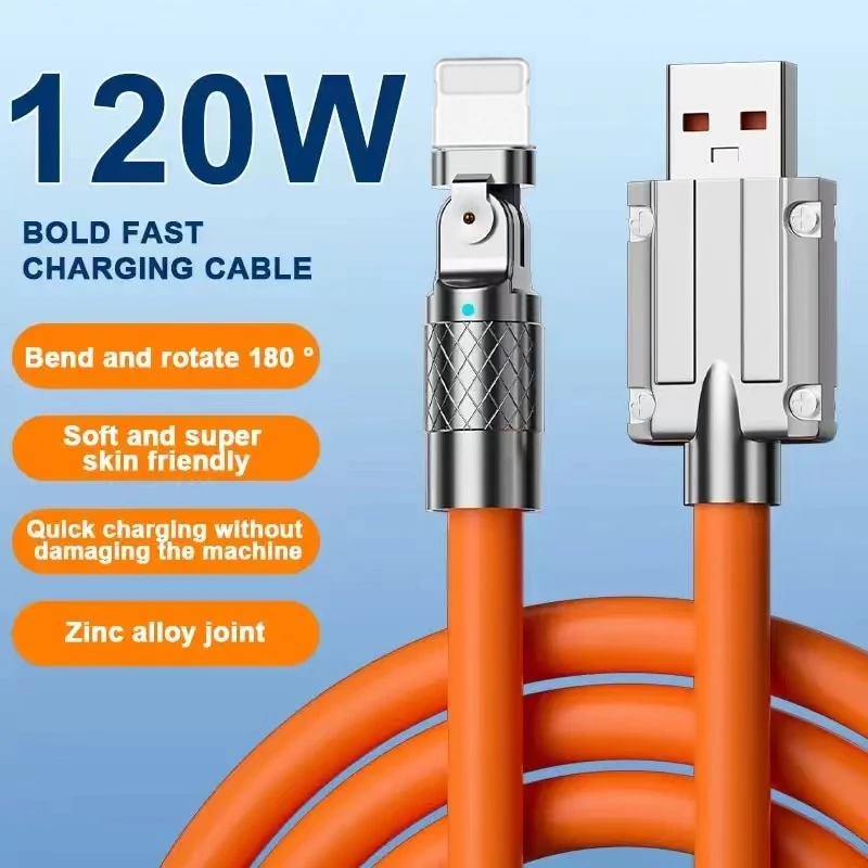 120W 6A Silicone USB Cable For iPhone 14 13 12 11 Pro Max 180 Rotating Ultra Fast Charging Date Cable For iPad Charger Wire Cord
120W 6A Silicone USB Cable For iPhone 14 13 12 11 Pro Max 180 Rotating Ultra Fast Charging Date Cable For iPad Charger Wire Cord