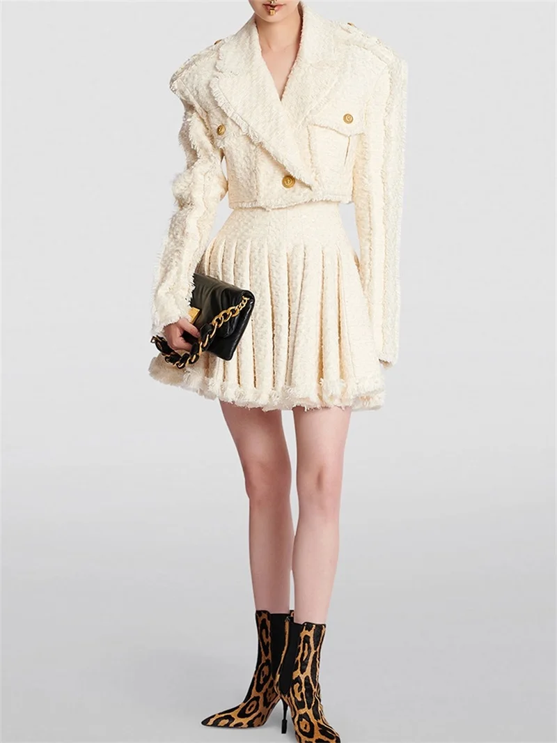 Beige Tweed Women Suit Skirt Set Ladies Formal Blazer Short Prom Dress Elegant Slim Daily Winter Wear Office Lady Jacket Coat
Beige Tweed Women Suit Skirt Set Ladies Formal Blazer Short Prom Dress Elegant Slim Daily Winter Wear Office Lady Jacket Coat