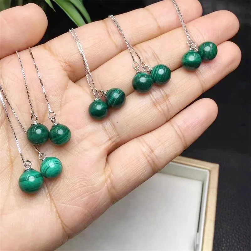 

S925 Natural Malachite Sphere Earline Eardrop Fashion Elegant Hoop Earring Women Jewelry Party Gift 1pair