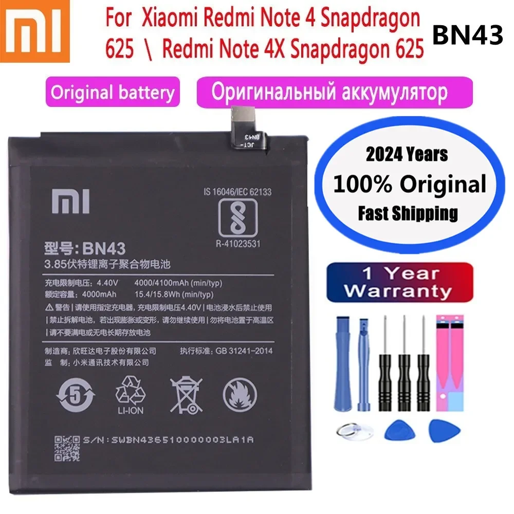 

2024 Years 4000mAh BN43 100% Original Battery For Xiaomi Redmi Note 4 X 4X Note4 Note4X Global Snapdragon 625 Battery Batteries