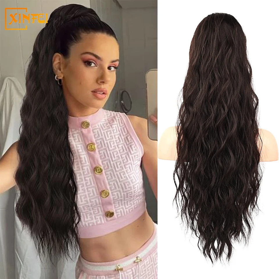 

20-inch High-temperature Hair Synthetic Ponytail Wig Women's Fluffy Water Ripple Long Curly Hair Drawstring Type High Ponytail