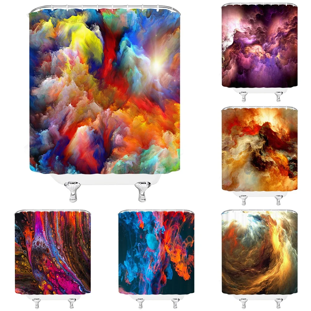 

Abstract Marble Shower Curtain Colorful Cloud Waves Modern Watercolor Fabric Bathroom Curtains Polyester Waterproof with Hooks