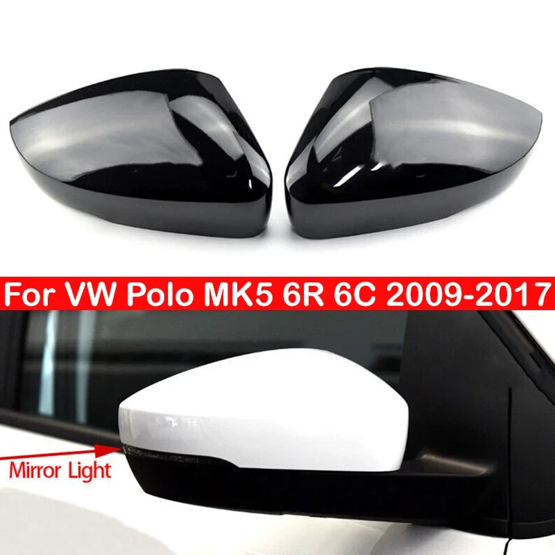 

For VW Polo Mk5 6R 6C 2009-2017 Car Replacement Rearview Side Mirror Cover Wing Cap Exterior Door Case Trim Carbon Fiber Look