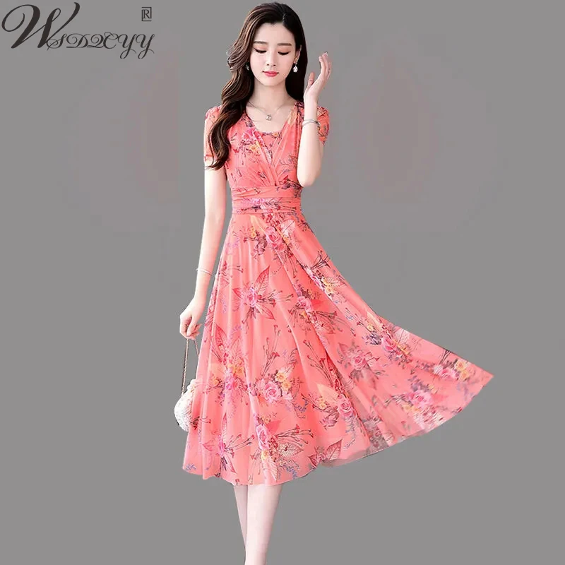 Slim Waist Chiffon Dress Women Fashion Print V-Neck Short Sleeve Dress Korean Fashion Holiday Beach Vintage Floral Dress M-4XL
Slim Waist Chiffon Dress Women Fashion Print V-Neck Short Sleeve Dress Korean Fashion Holiday Beach Vintage Floral Dress M-4XL