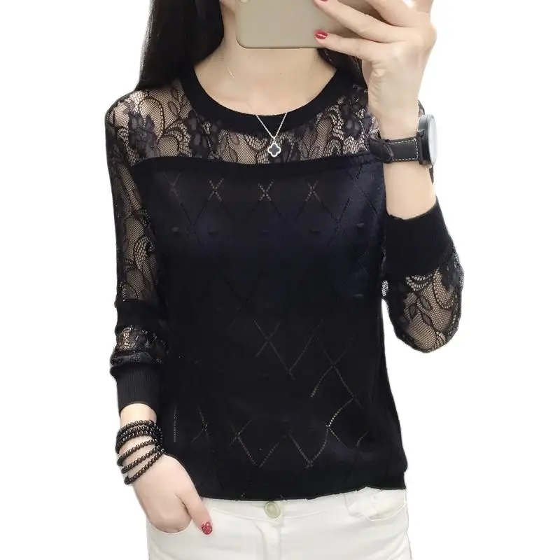 Round Neck Lace Bottoming Shirt Ice Silk Long Sleeve Loose Wild Spring And Autumn Clothes New Thin Sweater Women's Blouse Tide
Round Neck Lace Bottoming Shirt Ice Silk Long Sleeve Loose Wild Spring And Autumn Clothes New Thin Sweater Women's Blouse Tide