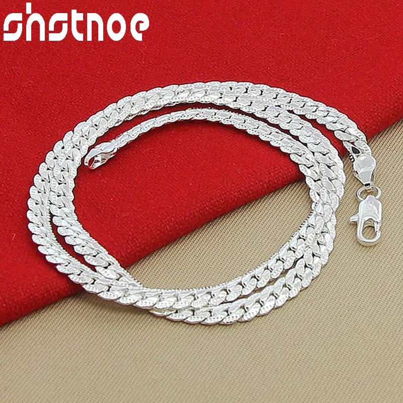 

SHSTONE 925 Sterling Silver 6mm Side Chain Necklace 16/18/20/22/24 Inch For Women Engagement Wedding Gift Fashion Charm Jewelry