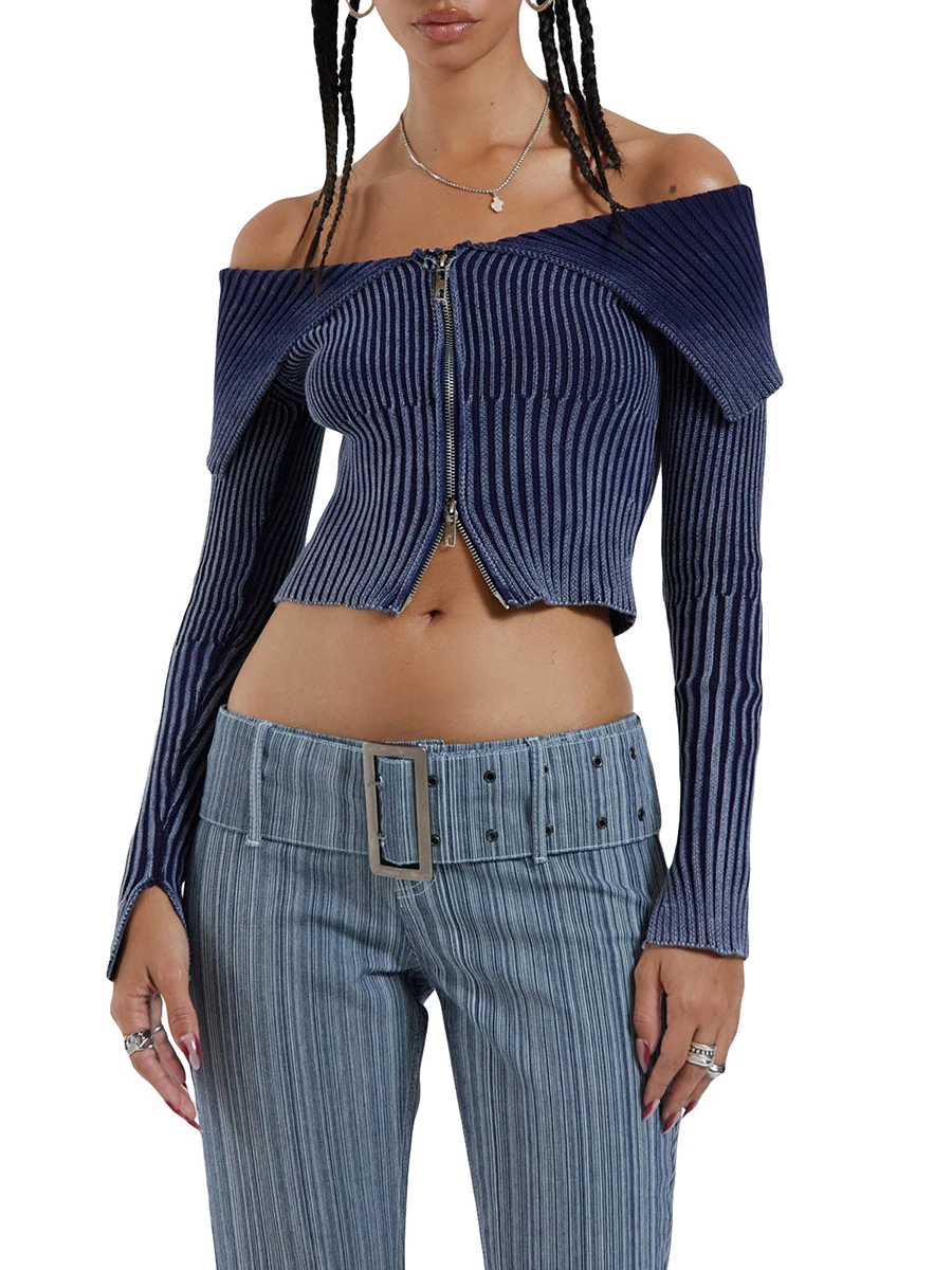 Womens Sexy Off Shoulder Zip Up Sweater Tops Long Sleeve Tube Strapless Knit Rib Tees Shirt Y2k Clothes
Womens Sexy Off Shoulder Zip Up Sweater Tops Long Sleeve Tube Strapless Knit Rib Tees Shirt Y2k Clothes