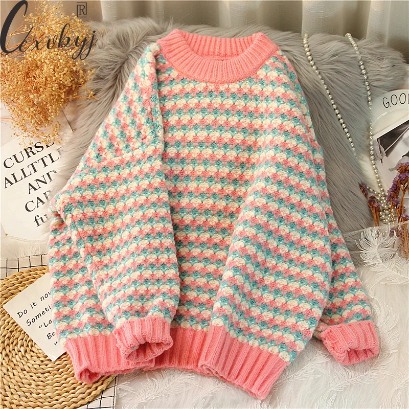 Women Sweet Round Neck Plaid Sweater 2024 Korean Fashion Autumn Winter Long Sleeve Knitted Pullover Casual Knitwear Jumper Loose
Women Sweet Round Neck Plaid Sweater 2024 Korean Fashion Autumn Winter Long Sleeve Knitted Pullover Casual Knitwear Jumper Loose