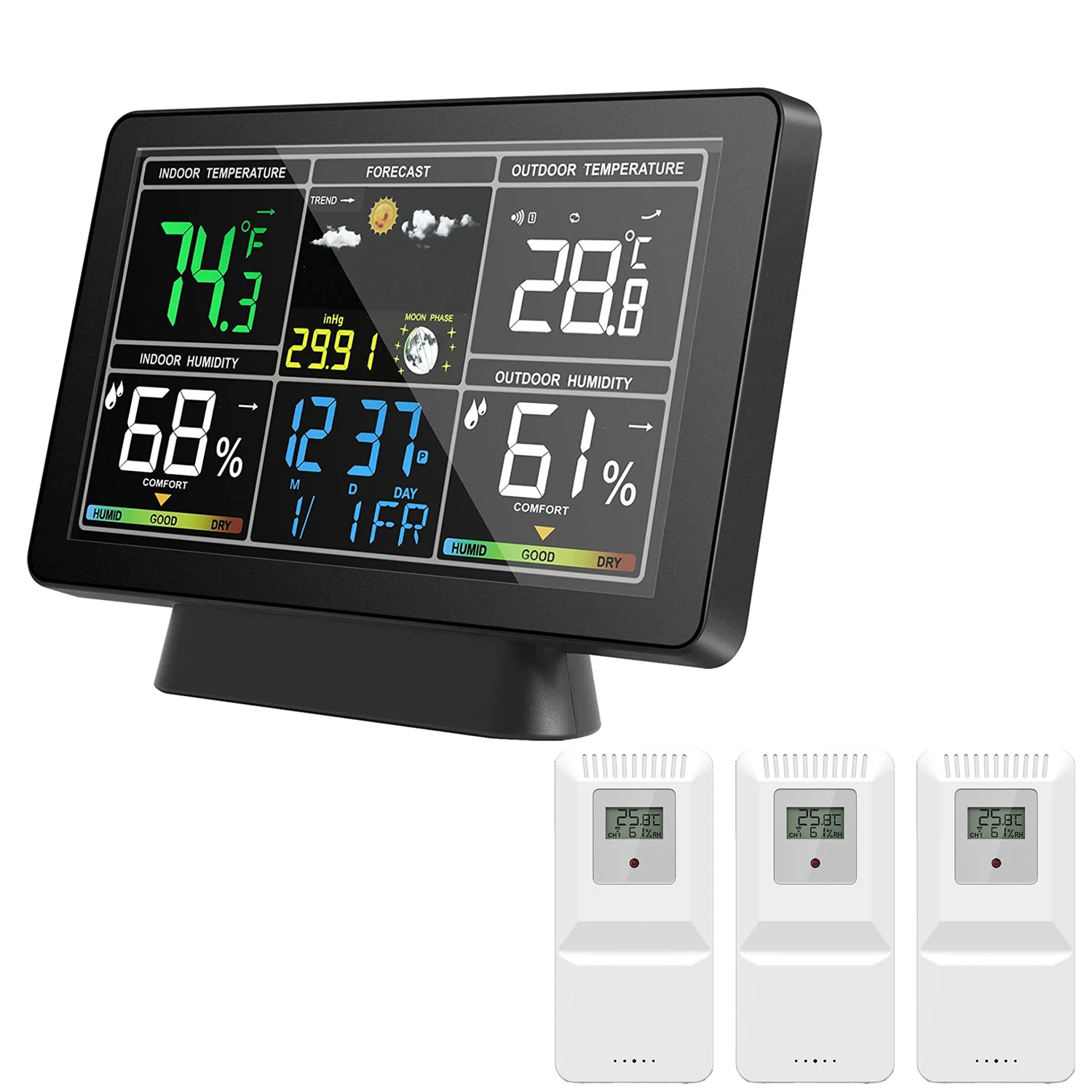 Fanju Weather Station Wireless Digital Indoor/Outdoor Forecast Desk Clock Temperature Humidity Meter with Wireless Sensor
Fanju Weather Station Wireless Digital Indoor/Outdoor Forecast Desk Clock Temperature Humidity Meter with Wireless Sensor
