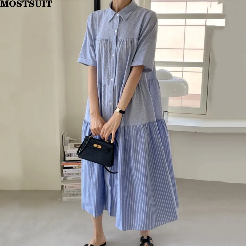 Korean Striped Women Dress 2024 Summer Loose Waist Short Sleeve Shirt Dresses Casual Fashion Chic Ladies Vestidos Mujer
Korean Striped Women Dress 2024 Summer Loose Waist Short Sleeve Shirt Dresses Casual Fashion Chic Ladies Vestidos Mujer