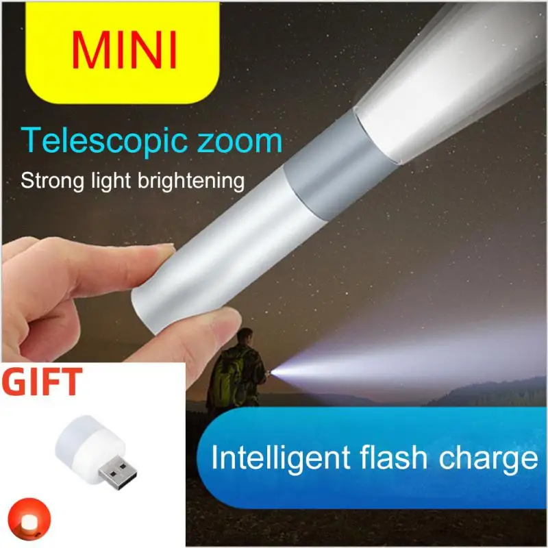 

1PC Mini Flashlight USB Rechargeable LED Flashlight Waterproof Telescopic Powerful Torch Lamp Outdoor Zoom Portable Lighting