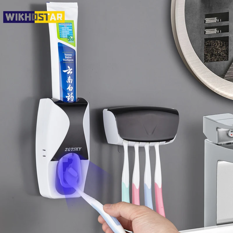 

Автоматический диспенсер для зубной пасты, пыленепроницаемый клейкий настенный держатель для зубных щеток, выжималка для зубной пасты в ванную комнату