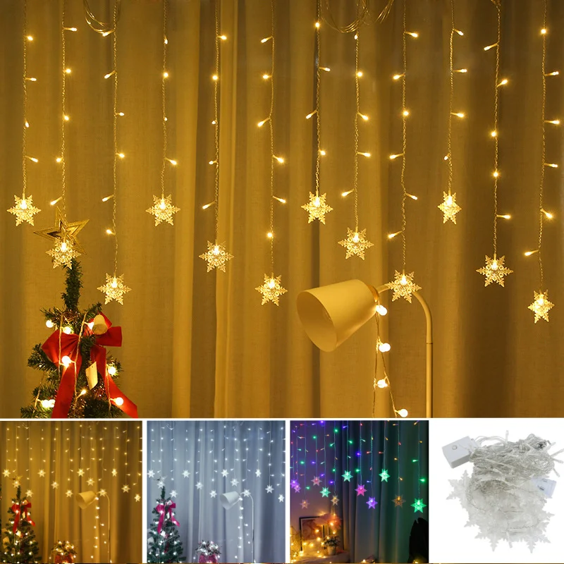 

Snowflake Christmas Curtain Light Garland Merry Christmas Decor For Home Christmas Ornament Xmas Gifts Navidad New Year 2024