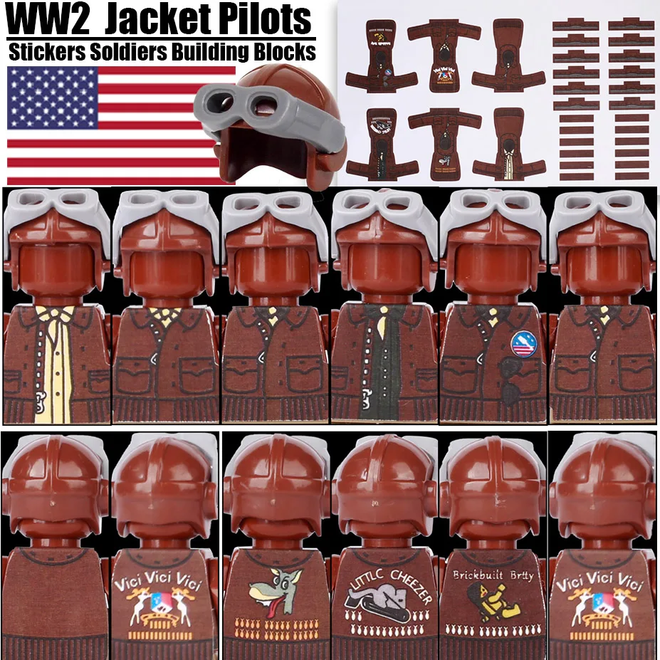 Конструктор MOC WW2 военный пилот из куртки США, наклейки для солдат, строительные блоки, военная сцена, воздушные войска, фигурки, шлемы, игрушки для мальчиков, подарок
Конструктор MOC WW2 военный пилот из куртки США, наклейки для солдат, строительные блоки, военная сцена, воздушные войска, фигурки, шлемы, игрушки для мальчиков, подарок