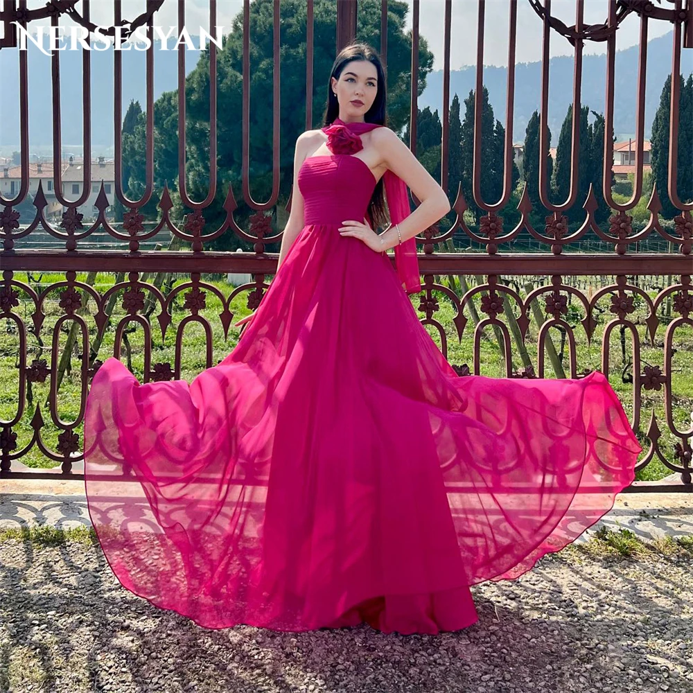 

Nersesyan Deep Pink Elegant Formal Evening Dresses Pleats Off Shoulder A-Line 2024 Prom Dress Bridesmaid Party Gowns For Wedding