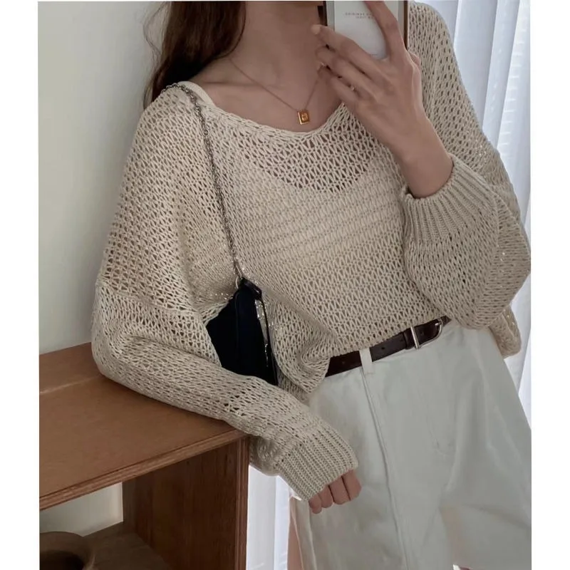 

Deeptown Vintage Y2K Knit Women Sweater Hollow Out Knitwear Oversize Long Sleeve Jumper Spring Korean Fashion Pullover Casual
