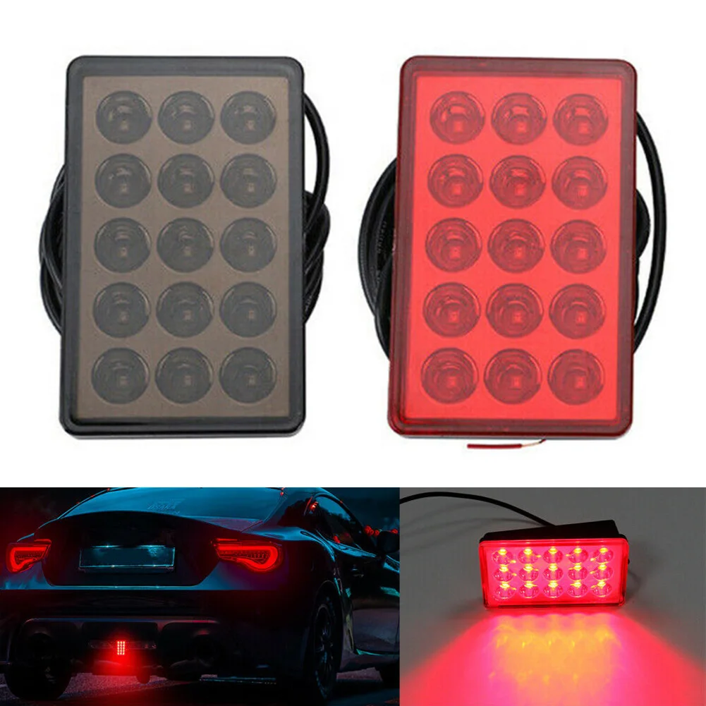 

F1 Style 15 LED Rear 3rd Third Strobe Flashing Tail Brake Stop Light 12V Universal Red Black Car Signal Lamps