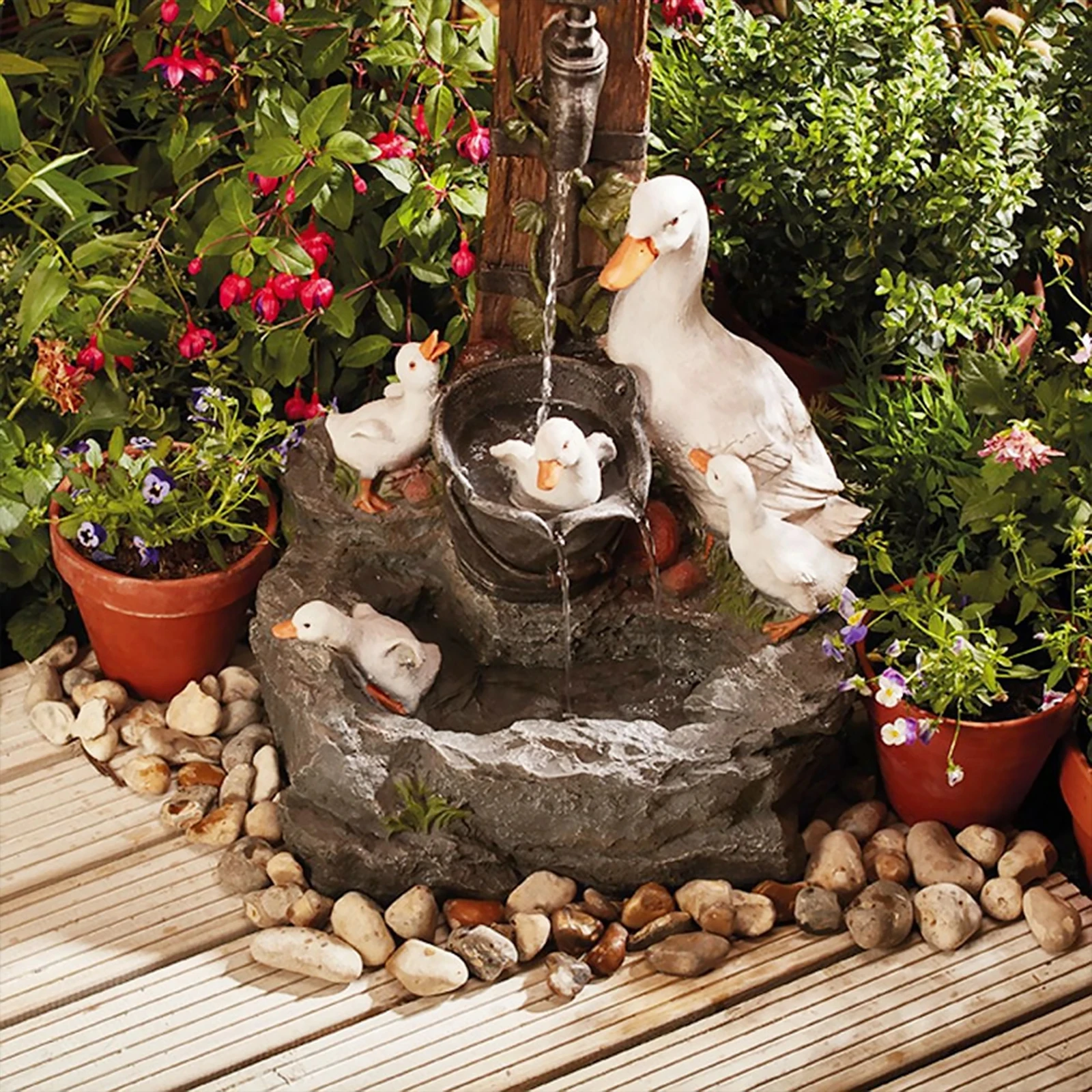 

Duck Squirrel Solar Power Resin Patio Fountain Garden Design With LED Solar Light Gardening Supplies Outdoor Decorations Gift