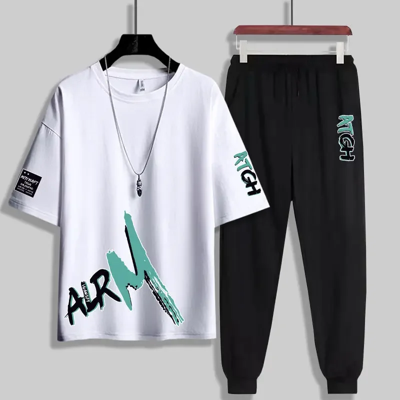 

Костюм спортивный мужской из полиэстера, Свитшот и штаны с принтом алфавита, стильная одежда для бега