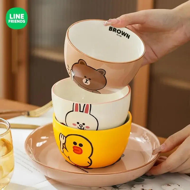 

New 4Pcs/set Kawaii Brown Bear Sally Cony Ceramic Bowl Anime Cartoon Noodle Salad Yogurt Rice Breakfast Bowls Tableware Gift Toy