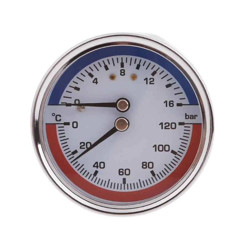 

Thermo-manometer Boiler Temperature Pressure Gauge 0-16Bar 0-120℃ Dial Liquid Filled Pressure Gauge for Floor Heating Dropship