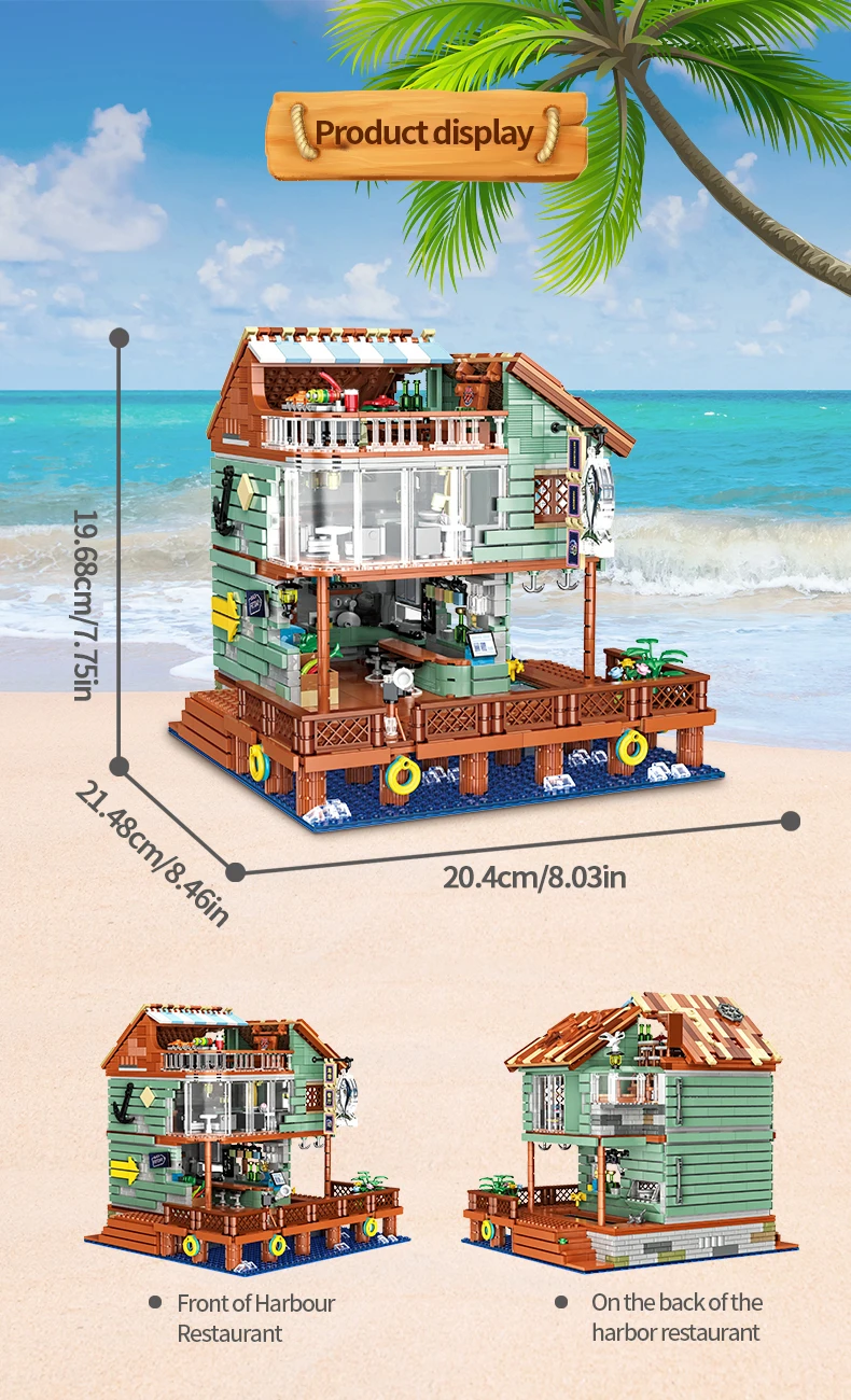 2096PCS Harbor Restaurant Building Blocks Seaside Street View House Construction MOC Bricks Toys Children's Christmas Gifts 2096PCS Harbor Restaurant Building Blocks Seaside Street View House Construction MOC Bricks Toys Children's Christmas Gifts