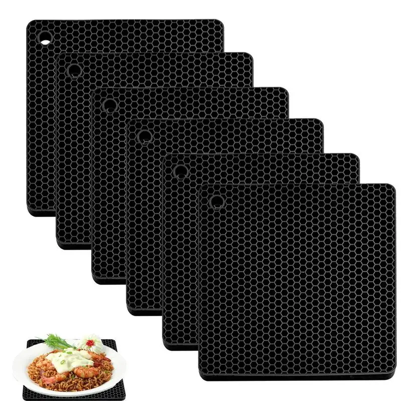 

6PCS Silicone Mat Heat Resistant Potholder Dining Table Placemat Non-slip Pot Holder Cup Coaster Kitchen Accessories For Dining