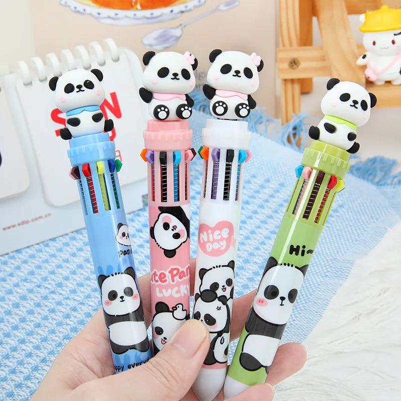 

20Pcs/Lot Cartoon Cute Panda 10 Colors Ballpoint Pen Kawaii Color 10 In 1 Journal Pens Student School Stationery Office Supplies