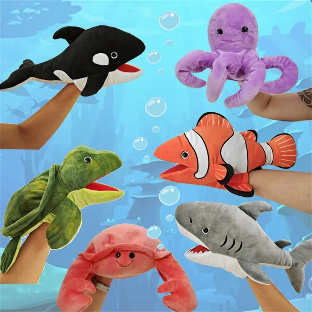 

Hand Doll Sea Animal Puppets Stuffed Animal Movable Mouth Plush Shark Puppet Octopus Crab Turtle Whale Early Education