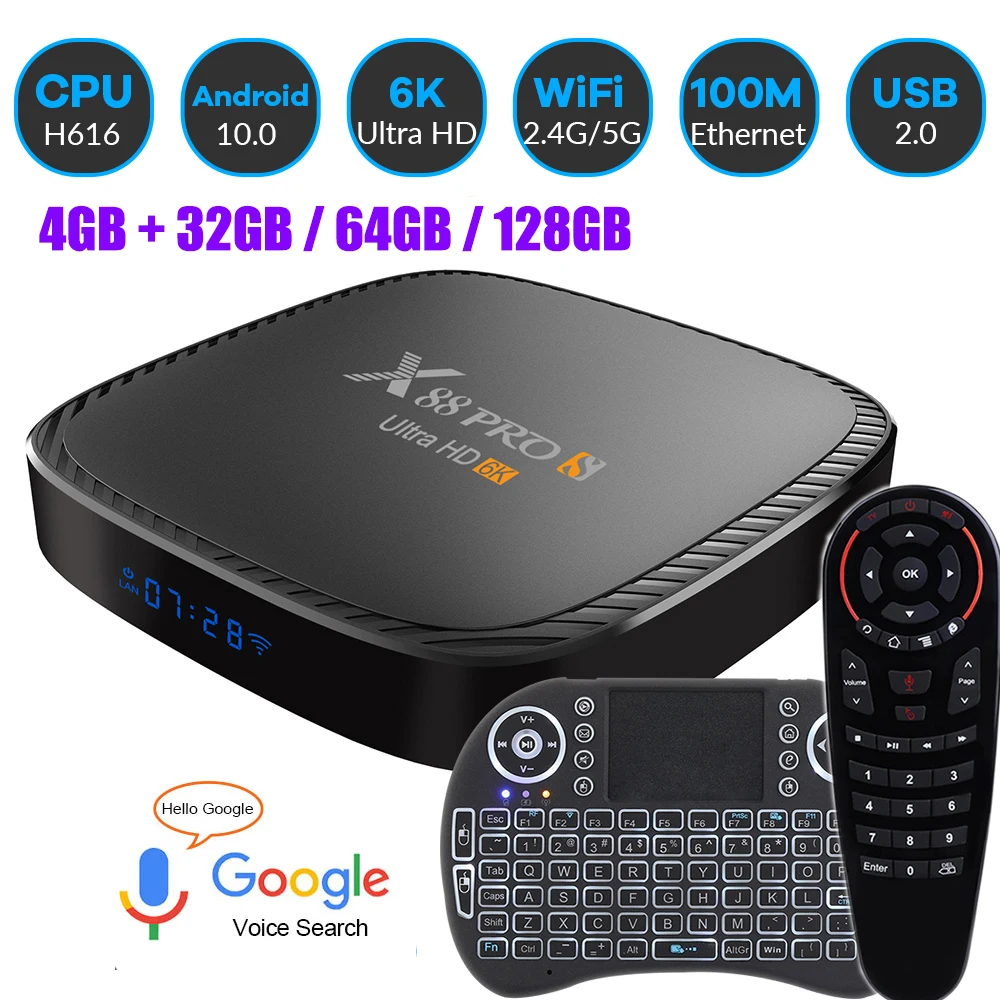 X88S 6K 3D Android 10.0 BT5.0 TV Box fast WiFi 2.4G&5.8G 4G Rom 32G 64G 128G Voice Assistant Set Top Box X88 PRO S Media Player
X88S 6K 3D Android 10.0 BT5.0 TV Box fast WiFi 2.4G&5.8G 4G Rom 32G 64G 128G Voice Assistant Set Top Box X88 PRO S Media Player
