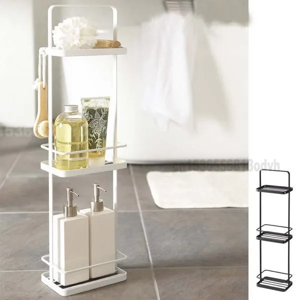 

Japanese Style Bathroom Shelf White Standing Shelves Three Layer Storage Rack for Toilet Minimalist Design SpaceSaving Organizer