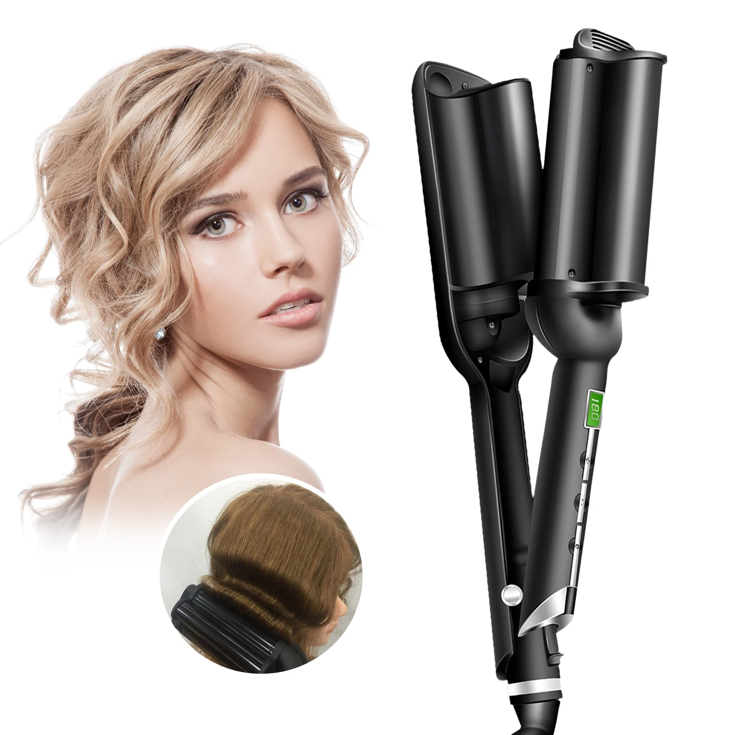 

Hair Crimper Deep Waver 32MM Hair Curling Irons Three-tube Curler Hair Curling Iron Salon & Home Ceramic Curling Wand Curl Bar