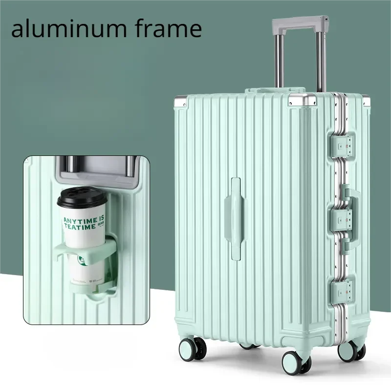 

Travel Suitcase Aluminum Frame Fashion Luggage on Mute Wheels Password Business USB Rolling Case Multifunction Carry-Ons Cabin