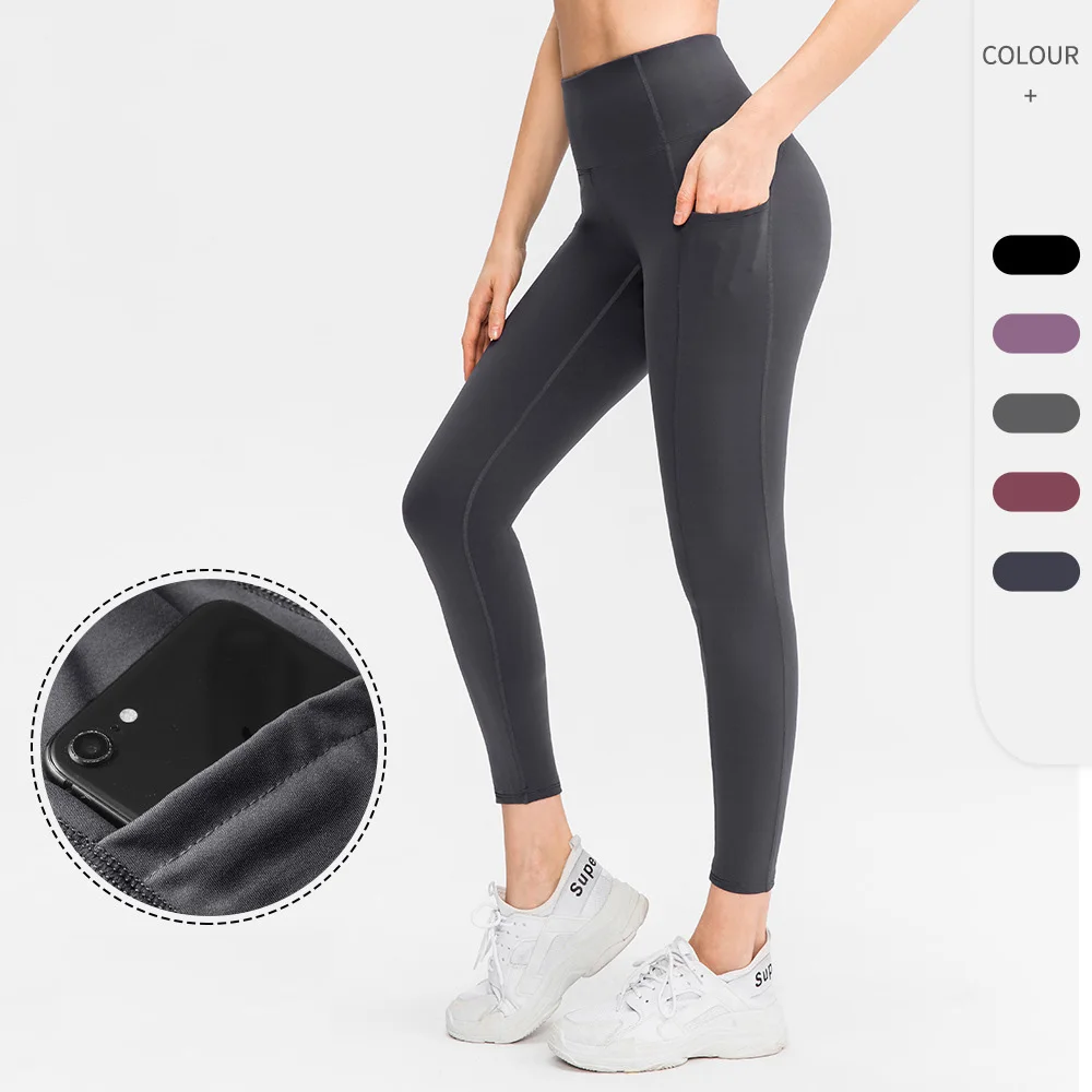 

New Ladies yoga fitness pants With pockets Sports Running High waist hip lift breathable tight training pants Stretch pants