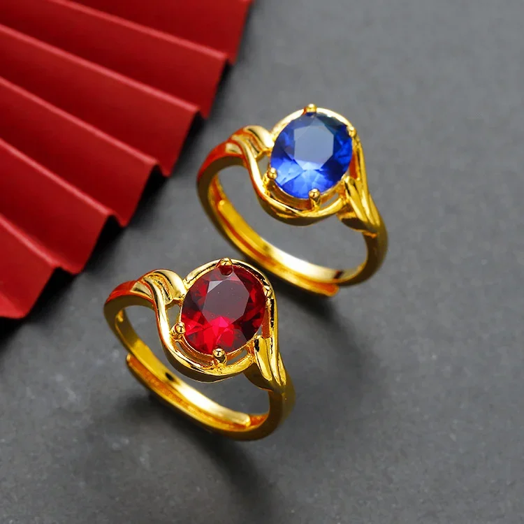 

Mencheese Fashion New Brass Gold Plated Green Girls Ring Jewelry Imitation Gold 24K Ring Women Wedding Jewelry