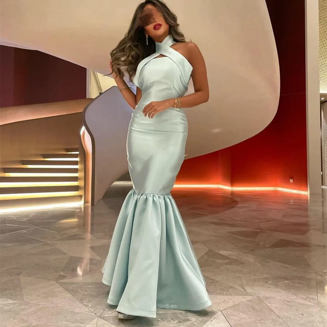 Light Blue Satin Halter Evening Dresses for Women Elegant Long فساتين السهرة Saudi Mermaid Floor Length Party Dress for Wedding
Light Blue Satin Halter Evening Dresses for Women Elegant Long فساتين السهرة Saudi Mermaid Floor Length Party Dress for Wedding