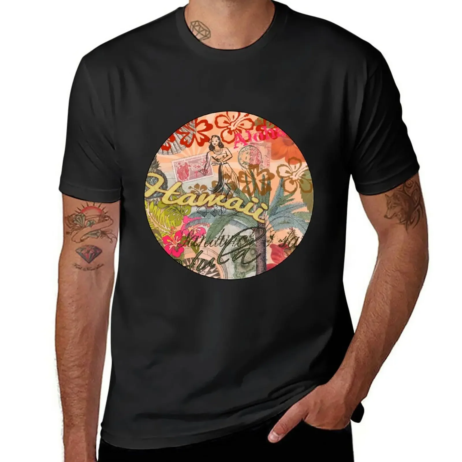 

Vintage Hawaii Travel Colorful Hawaiian Tropical Collage T-Shirt customs design your own plus size tops sublime men clothes