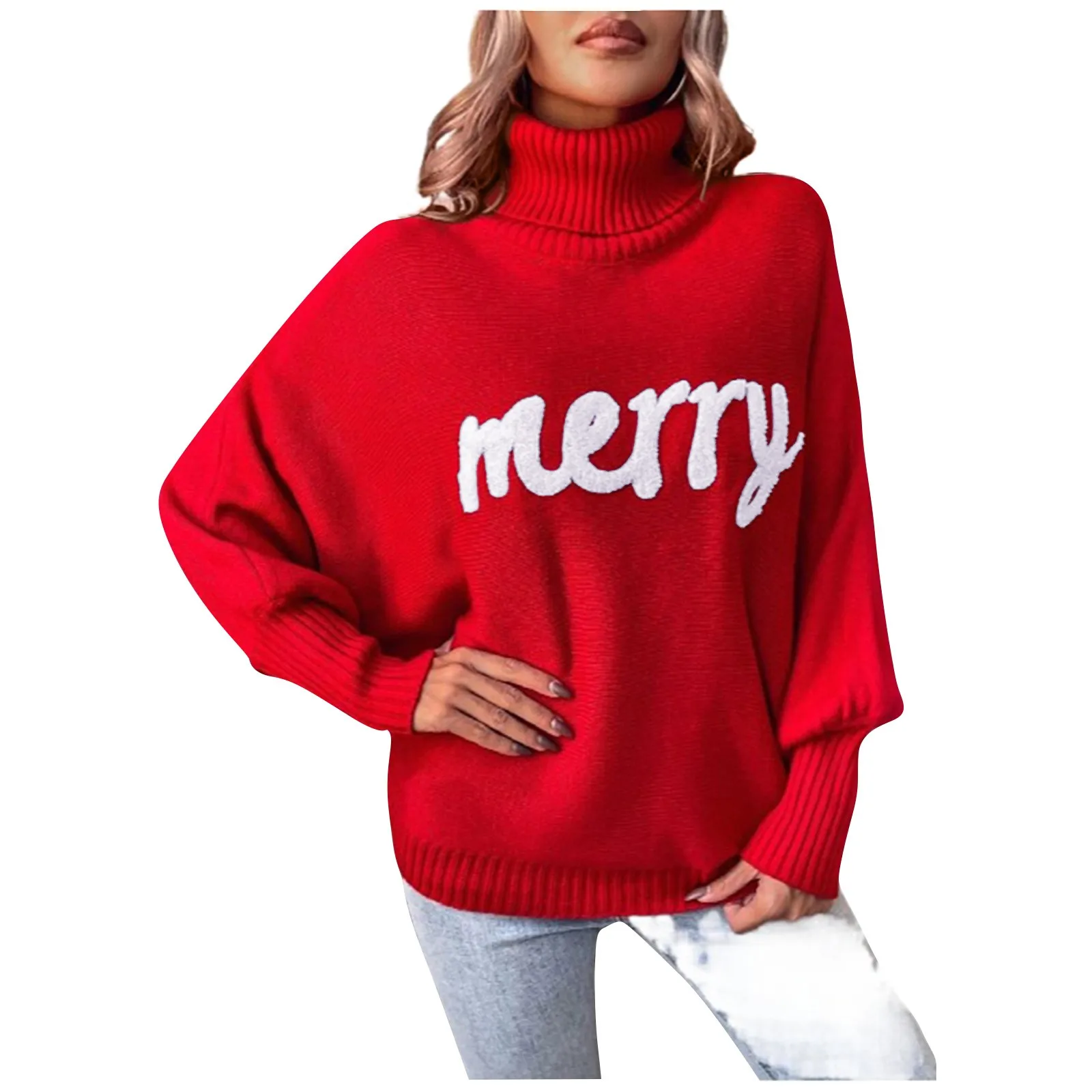 

Women Sweater Autumn Fashion Christmas Snowflake Pattern High Neck Casual Long Sleeve Loose Daily Pullover Knit Sweater