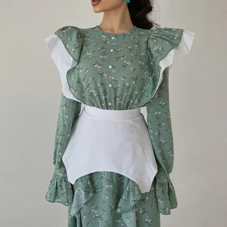 Floral Casual Dress for Women Long-sleeved Dress with French Design O-neck Ruffled Casual Evening Dresses Removable Waist Seal
Floral Casual Dress for Women Long-sleeved Dress with French Design O-neck Ruffled Casual Evening Dresses Removable Waist Seal