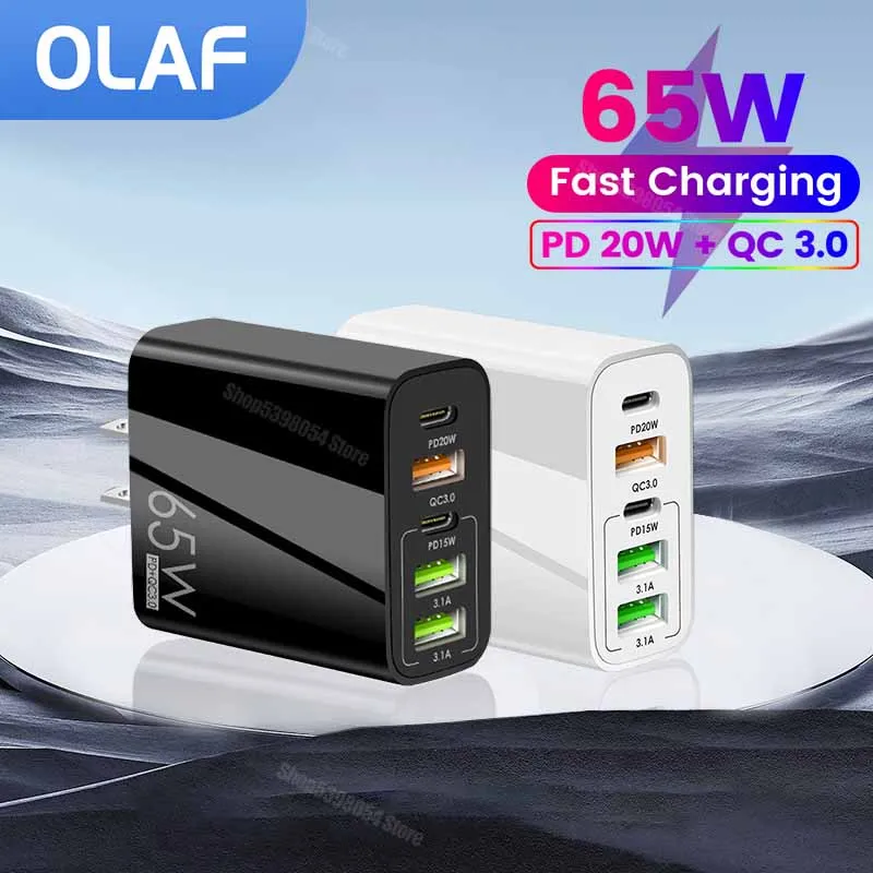 Olaf 65W USB Type C Charger 5 Ports USB C PD Charger For Mobile Phone PD 20W QC 3.0 Fast Charging Charger Adapter For iPhone
Olaf 65W USB Type C Charger 5 Ports USB C PD Charger For Mobile Phone PD 20W QC 3.0 Fast Charging Charger Adapter For iPhone