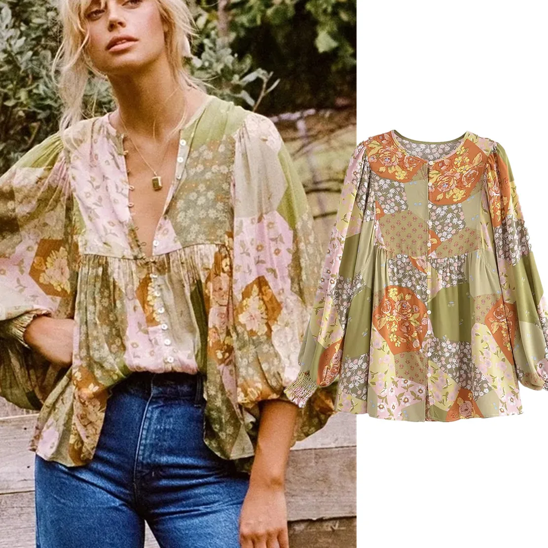 Jenny&Dave Indie Folk Floral Print Lantern Sleeve Loose Casual Shirt Autumn Blouse Women Tops
Jenny&Dave Indie Folk Floral Print Lantern Sleeve Loose Casual Shirt Autumn Blouse Women Tops