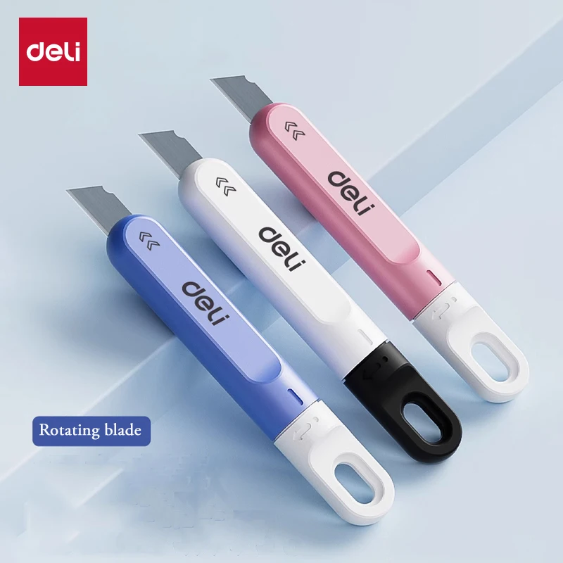 

Deli Mini Utility Knife Creative Rotate Small Box Cutter SK5 Blade DIY Art Retractable pocket couteau Household Stationery Tool