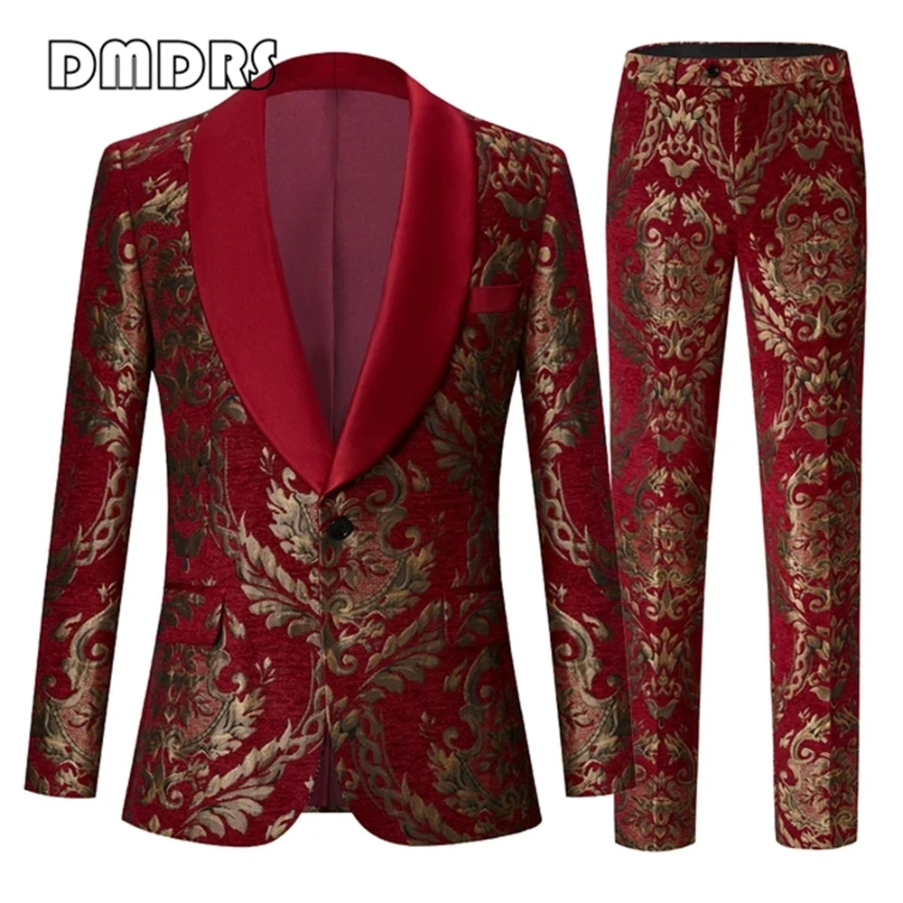 

Two Pieces Men Floral Suits Groom Wedding Tuxedo Business Prom Dress Floral Blazer Slim Fit Groomsmen Party Costume Homme