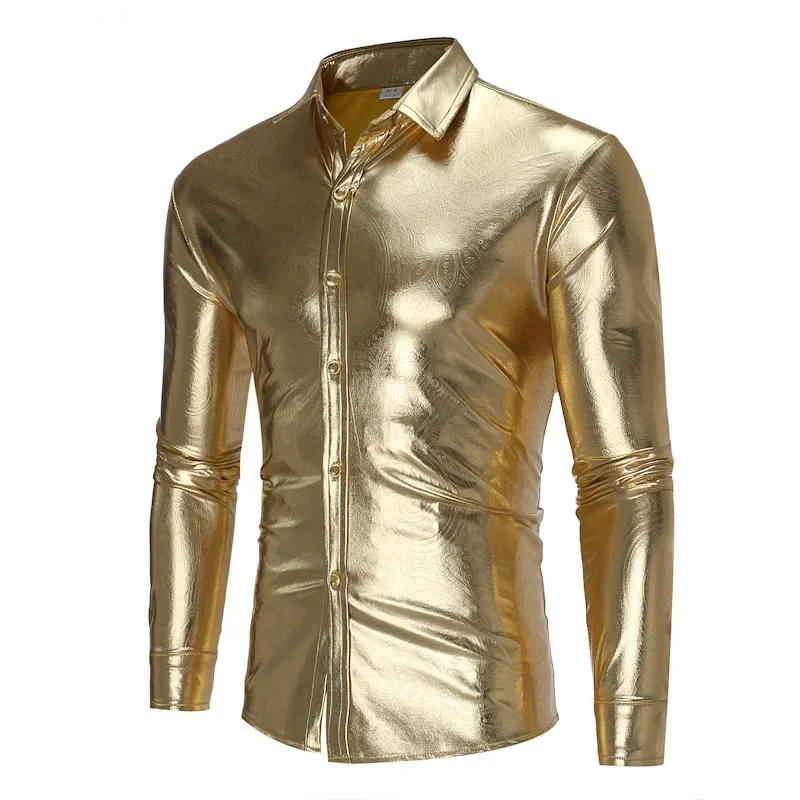 NEW Men's Shiny Metallic Gold Paisley Shirt Chemise Homme Fashion Dance Nightclub Prom Male Dress Shirts Stage Singer Costumes
NEW Men's Shiny Metallic Gold Paisley Shirt Chemise Homme Fashion Dance Nightclub Prom Male Dress Shirts Stage Singer Costumes