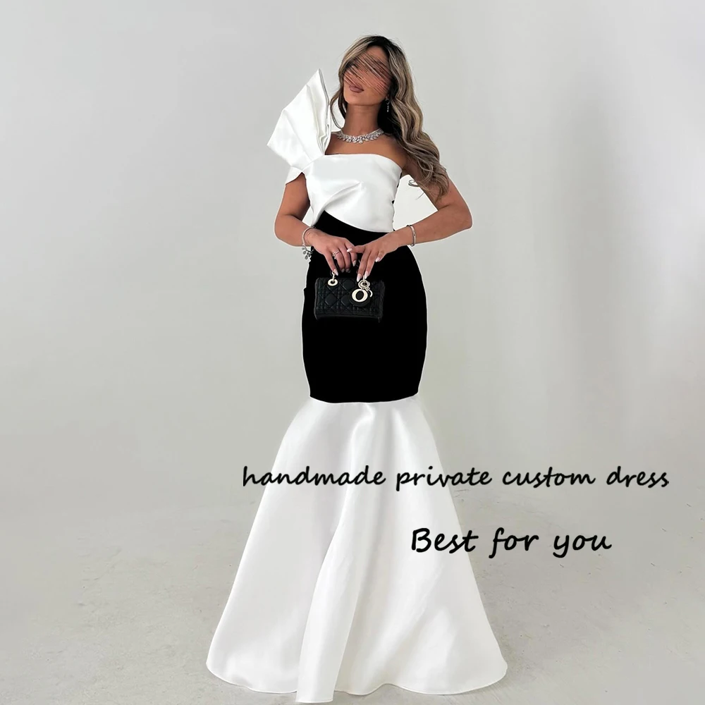 

Черно-белые вечерние платья-русалки на одно плечо для женщин, атласное арабское дубайское официальное платье для выпускного вечера, платья для пола