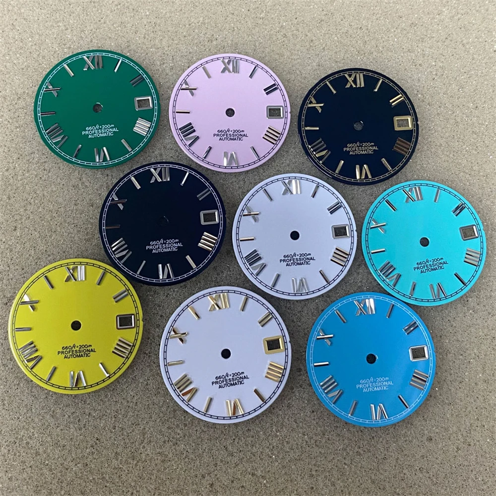 

Enamel Material NH35 Dial 28.5mm No Luminous Roman Numerals Watch Dial for NH35 NH36 4R 7S Movement Single Calendar Watch Faces
