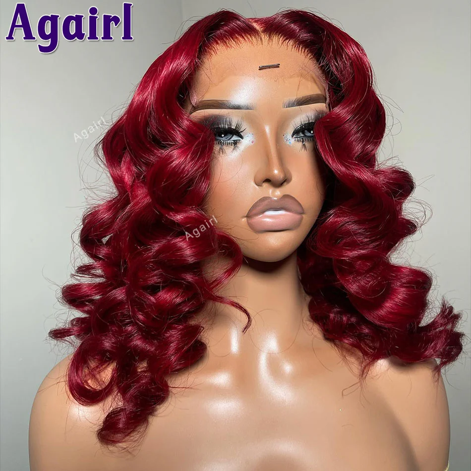 

Red Burgundy 13x4 Short Bob Lace Front Wigs For Women Brazilian Virgin Body Wave Lace Frontal Bob Human Hair Wigs 180% Density